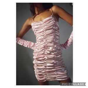 Urban Outfitters Iris Pink Satin Ruched Mini Dress Size Medium